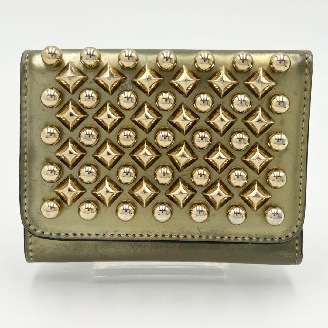 クリスチャン ルブタン マカロン ゴールド スタッズ 三つ折り財布