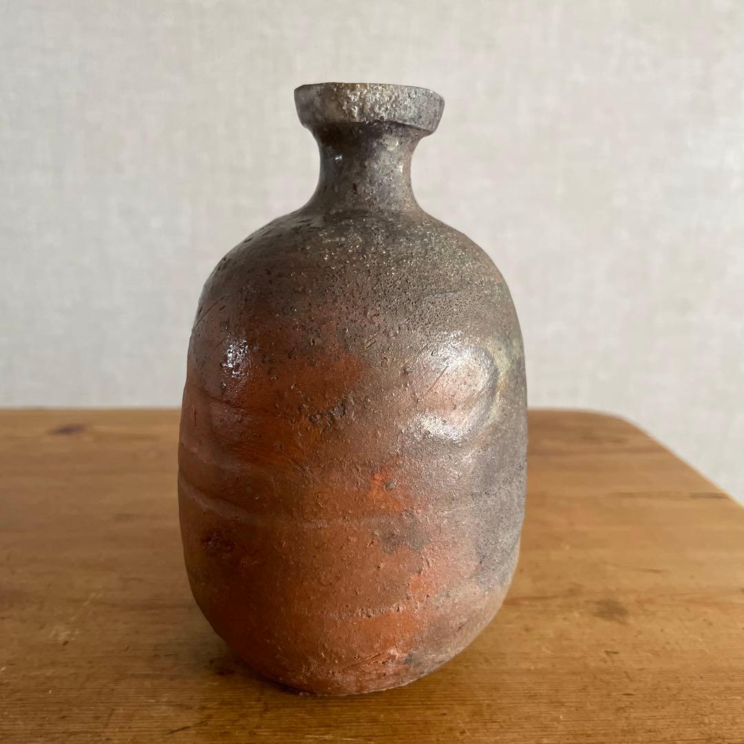 堀江英城 酒器　備前 牡丹餅 徳利　花瓶　一輪挿し　共箱