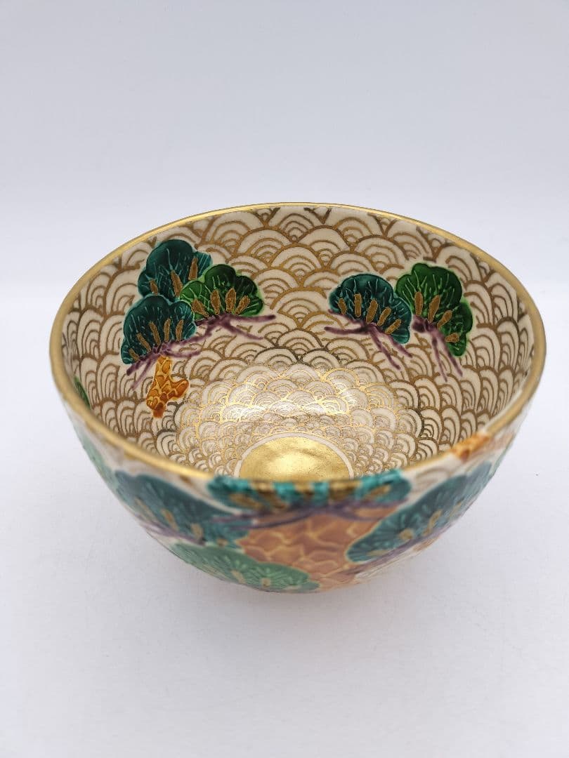 c365 【新品・未使用】茶碗 金青海波松 加藤ひろこ 木箱 茶道具