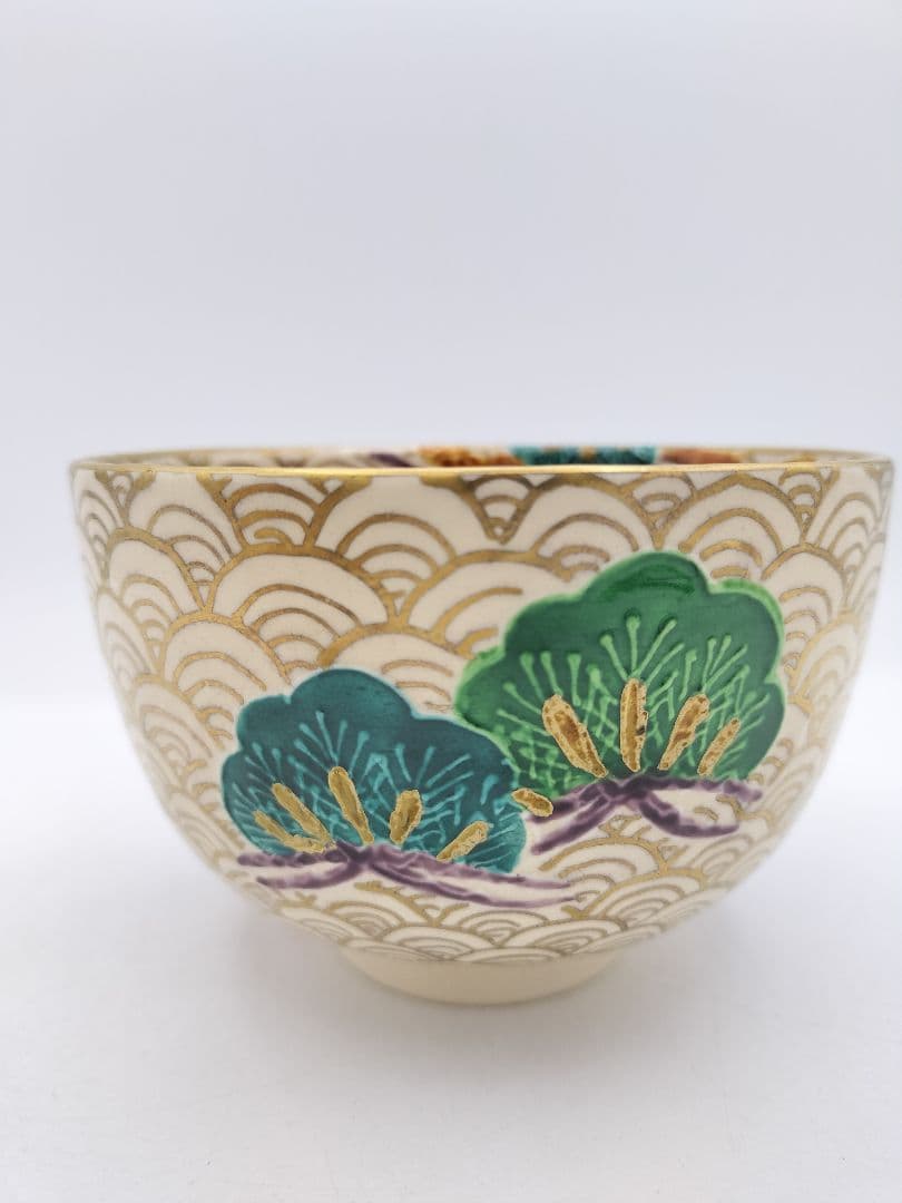 c365 【新品・未使用】茶碗 金青海波松 加藤ひろこ 木箱 茶道具
