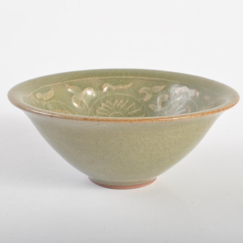 中国　龍泉窯青磁　刻花卉文盃　C　R6947E