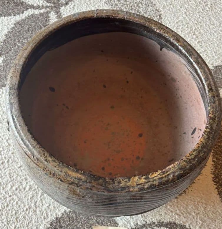 丹波焼　灰釉印花文甕　水差し花生け　骨董品アンティーク