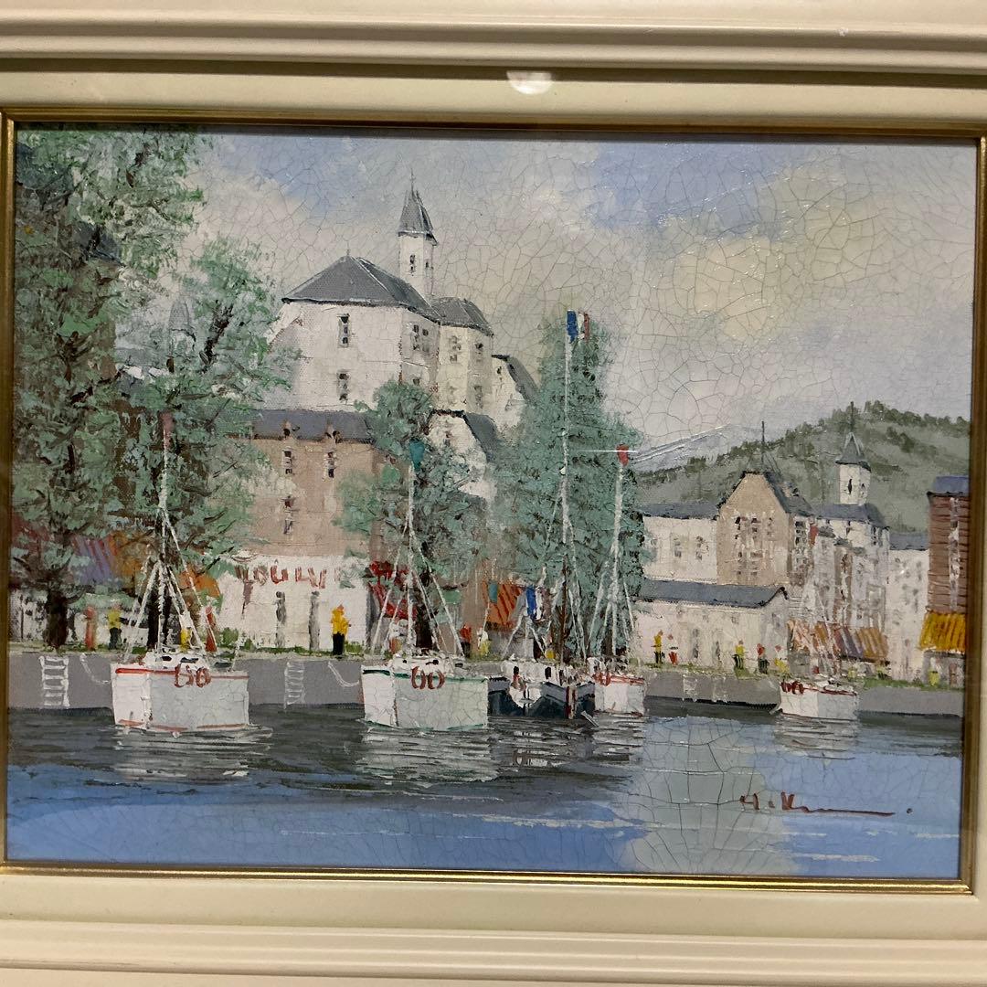 油絵　「オリオ港 」　黒沢久　作品　F6 サイズ 肉筆 油絵 油彩額装作品