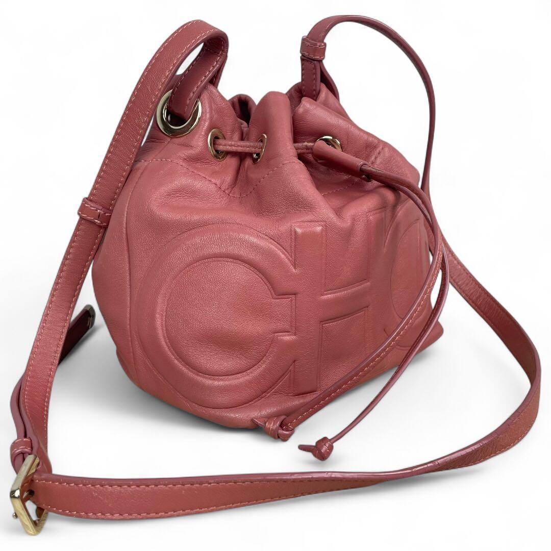 美品　ジミーチュウ　ジュノ　ショルダーバッグ 巾着　ローズウッド レザー