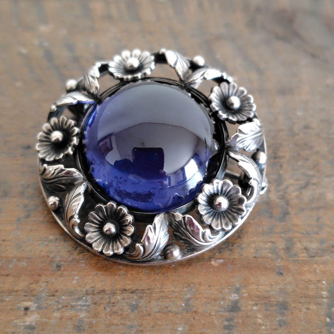 N.E.from シンセティックサファイア シルバー ブローチ ペンダント