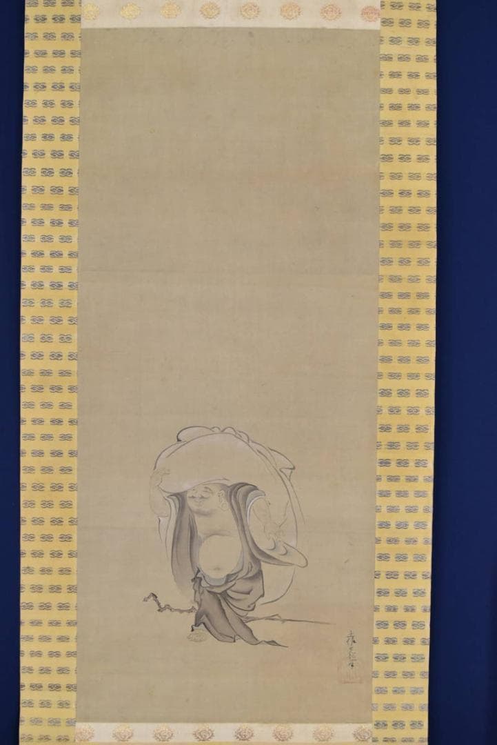 【真作】土佐光起/川渡布袋図/布袋図/七福神/掛軸/名家伝来/AA-990