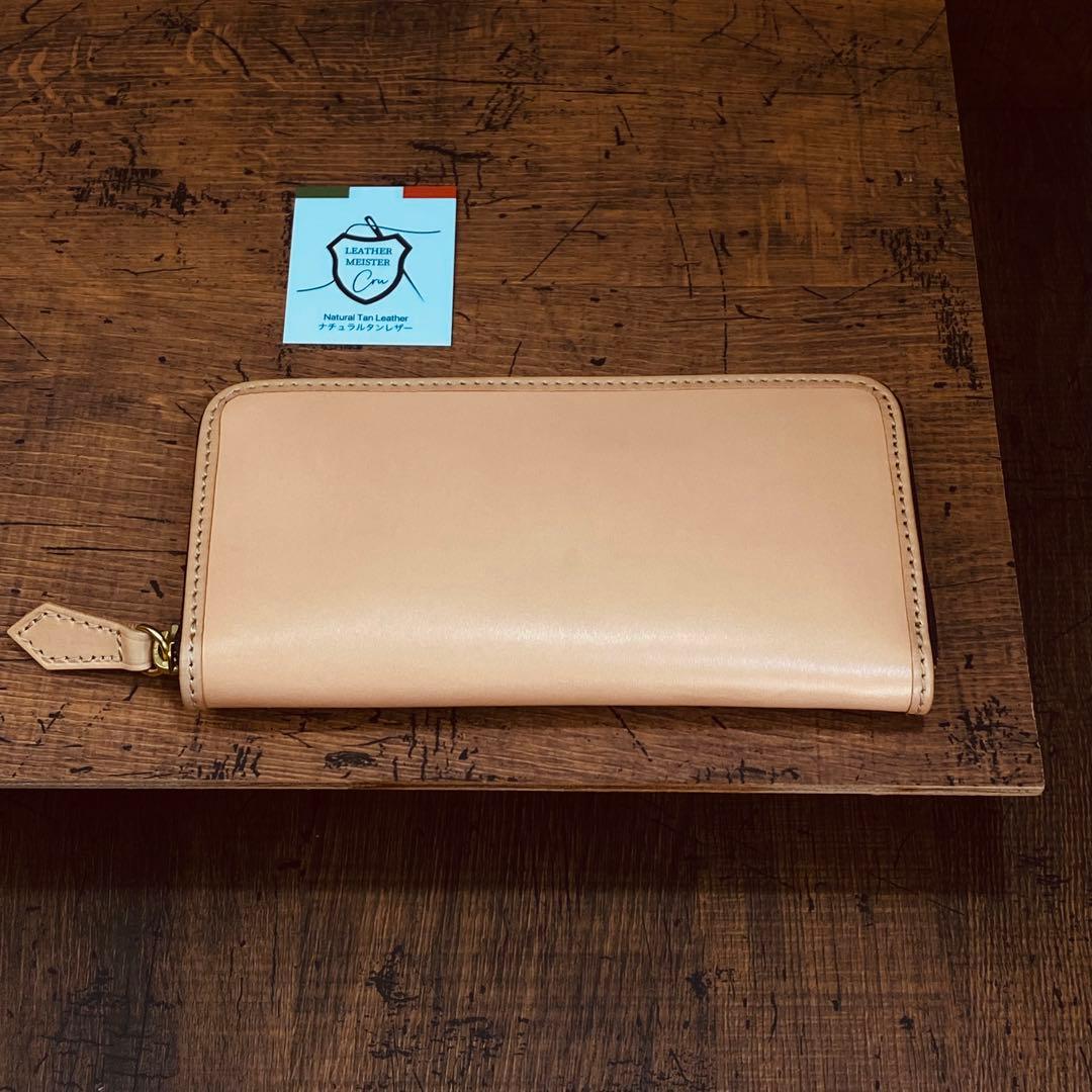 ナチュラルタンレザー ヌメ革 ラウンドファスナー メンズ財布 長財布 本革