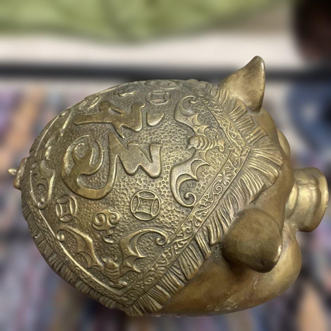 真鍮製 豚の置物 福の文字入り オブジェ