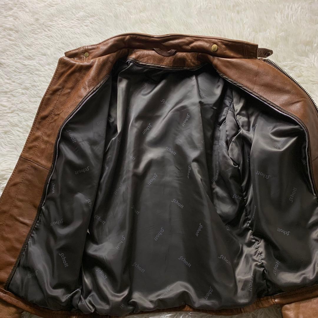 【雰囲気抜群】SCHOTTライダースジャケット 641 本革 キャメル 38