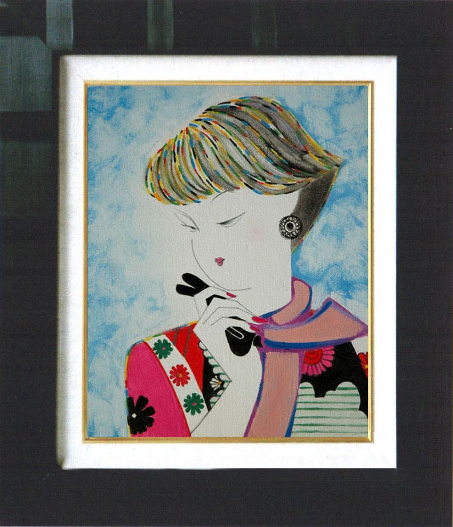 油絵 菅家令子 絵 絵画 インテリア (白) F3-010311 人物 女性像