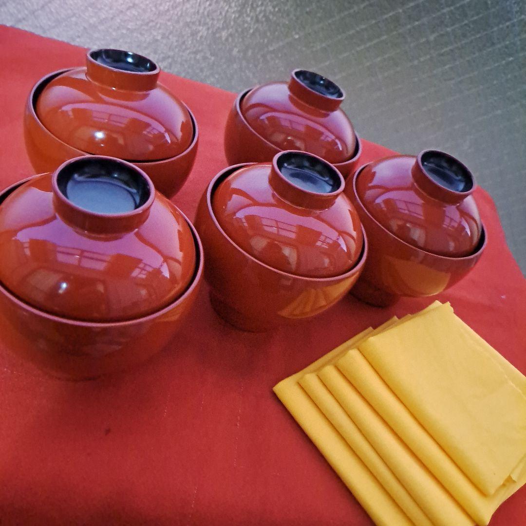 【輪島塗　まり椀×5客】布着本堅地 二代目\"九香作　未使用/長期保管品