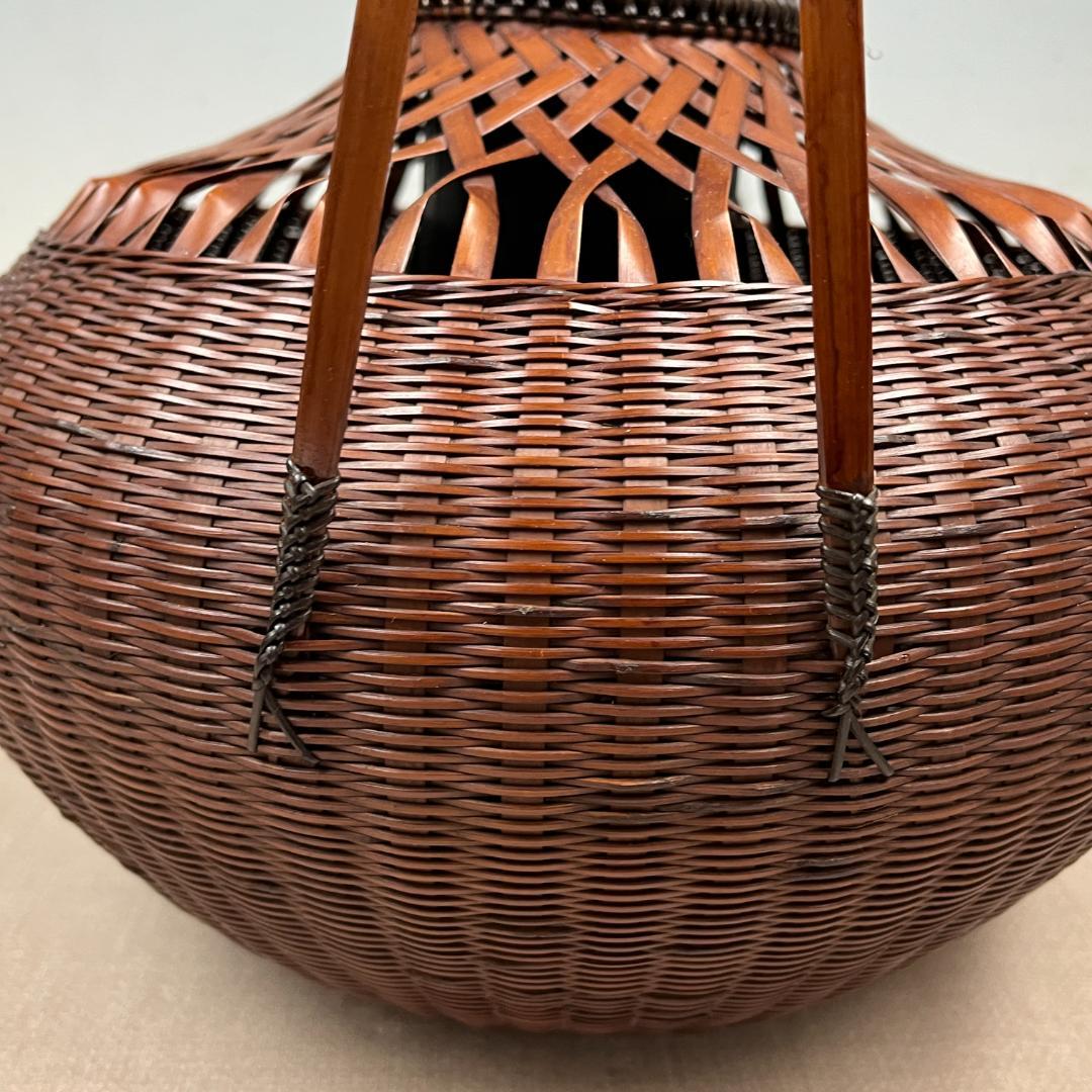 43『淡々斎好写 宝珠籠花入』 平安竹宝斎系統 共箱 落とし 竹籠 花生 茶道具