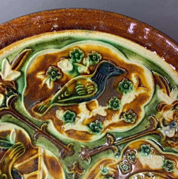 中国 三彩鳥図平碗　f2220714