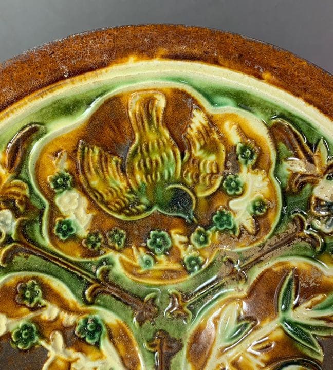 中国 三彩鳥図平碗　f2220714