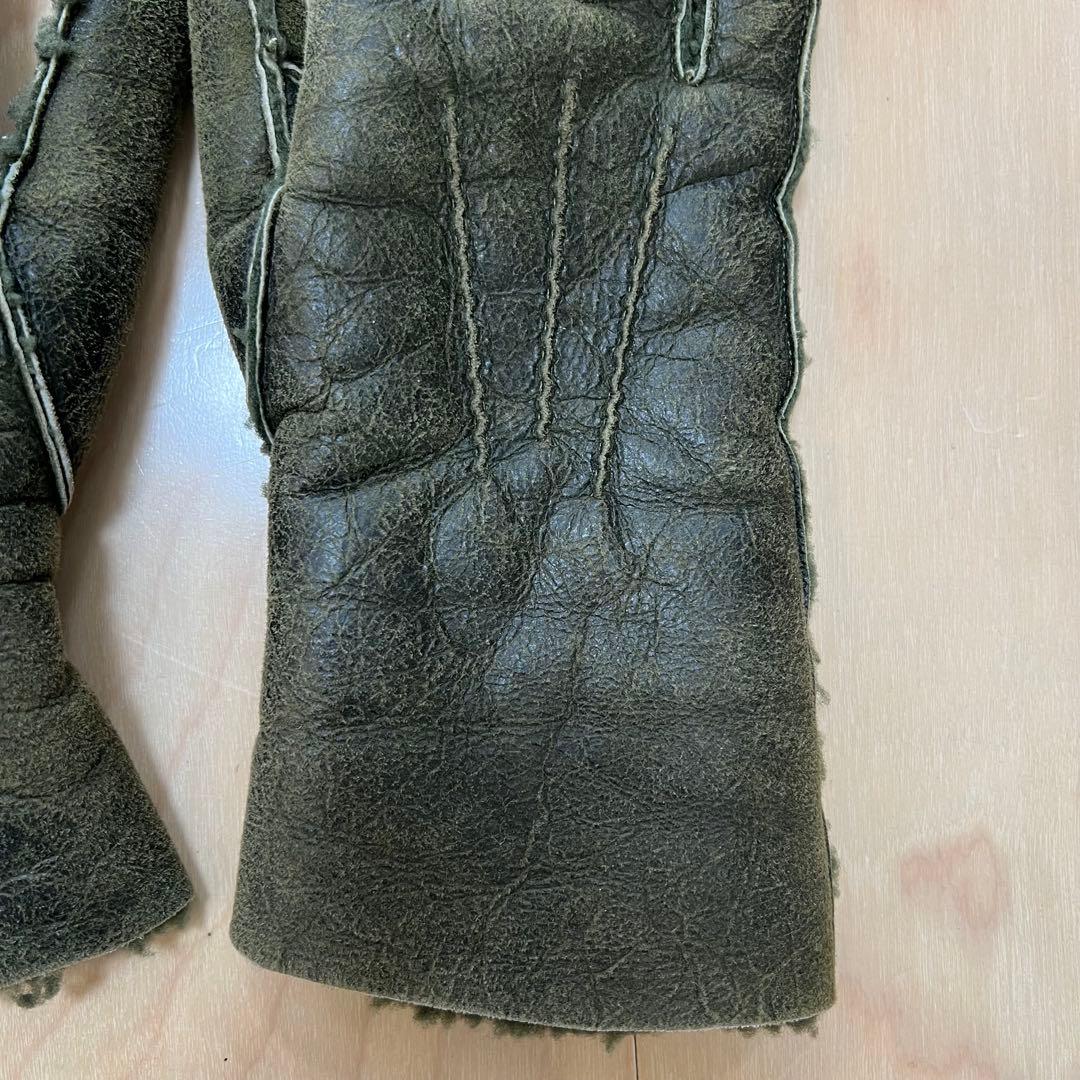 BALMAIN 14AW ムートン グローブ 手袋 レザー カーキ
