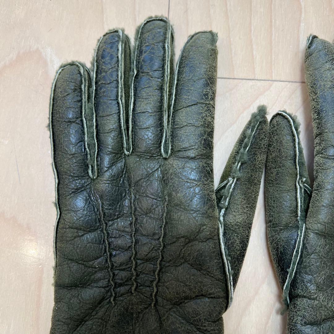 BALMAIN 14AW ムートン グローブ 手袋 レザー カーキ