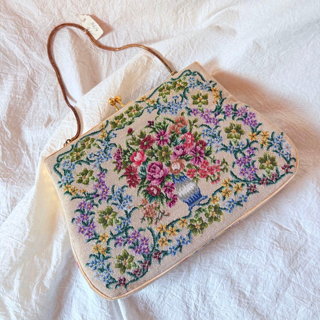 未使用美品 プチポワン 細密刺繍 ハンドバッグ パーティーバッグ