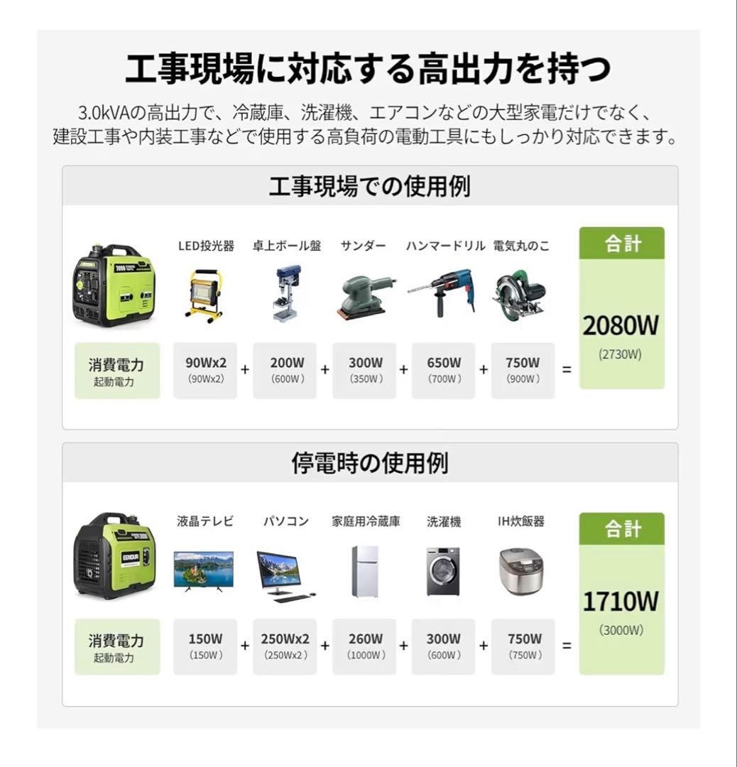 EENOUR DK3000iS インバーター発電機 3000W