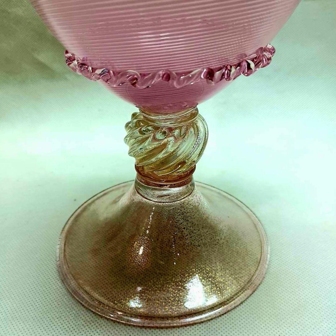 Murano 大型 ムラノ 金彩 ピンク ライン 水差し オブジェ