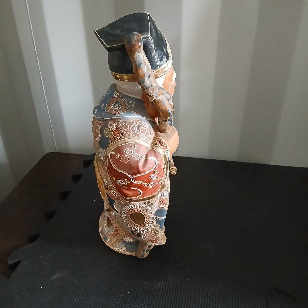 旧家より 九谷焼 金彩色絵 寿老人 七福神 置物 オブジェ 縁起物 陶器