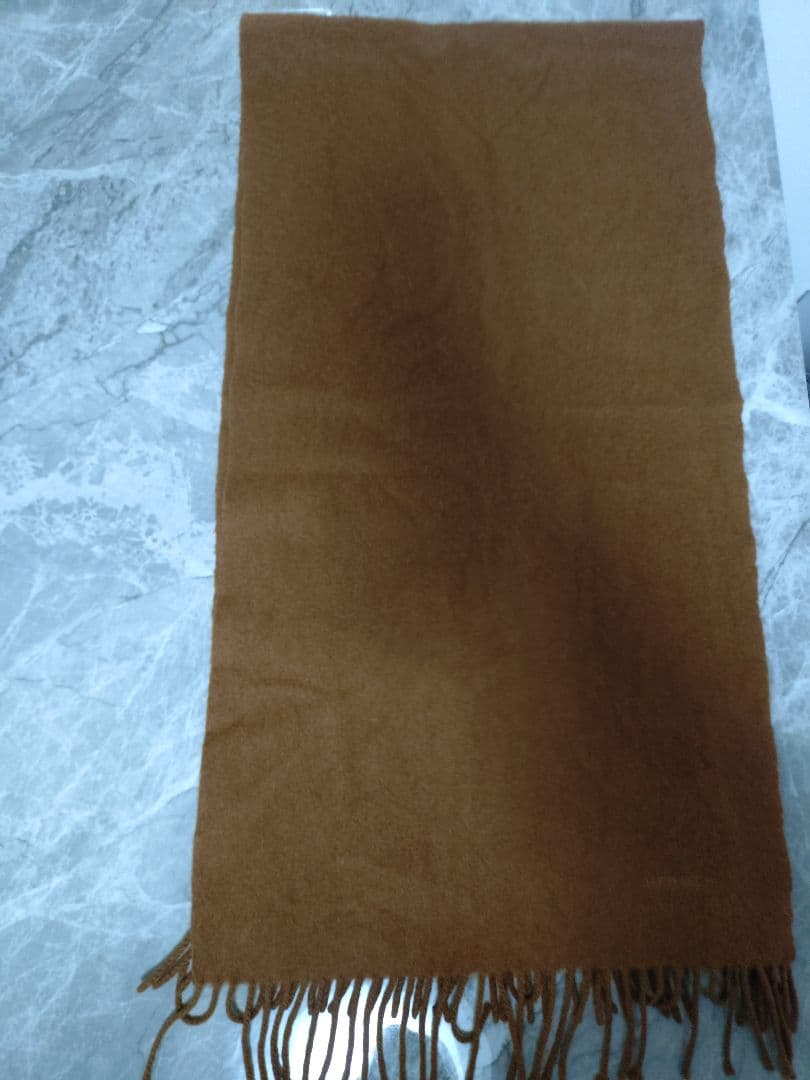 HERMES カシミヤ100% ブラウンマフラー フリンジ付き