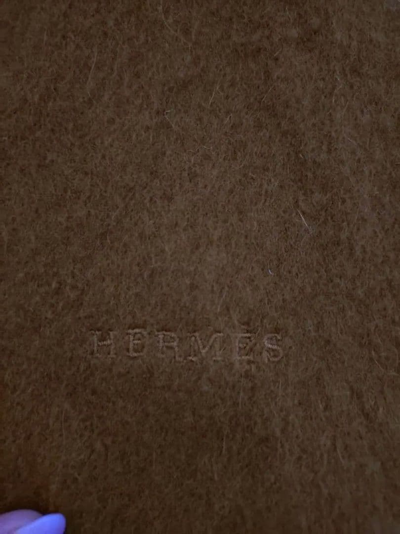 HERMES カシミヤ100% ブラウンマフラー フリンジ付き