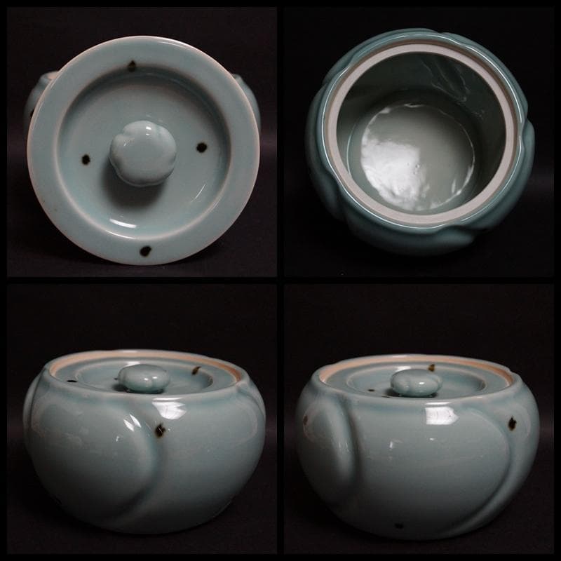 茶道具 貴山造 飛青磁 水指 捻梅水指 共箱 / 茶事 茶道具