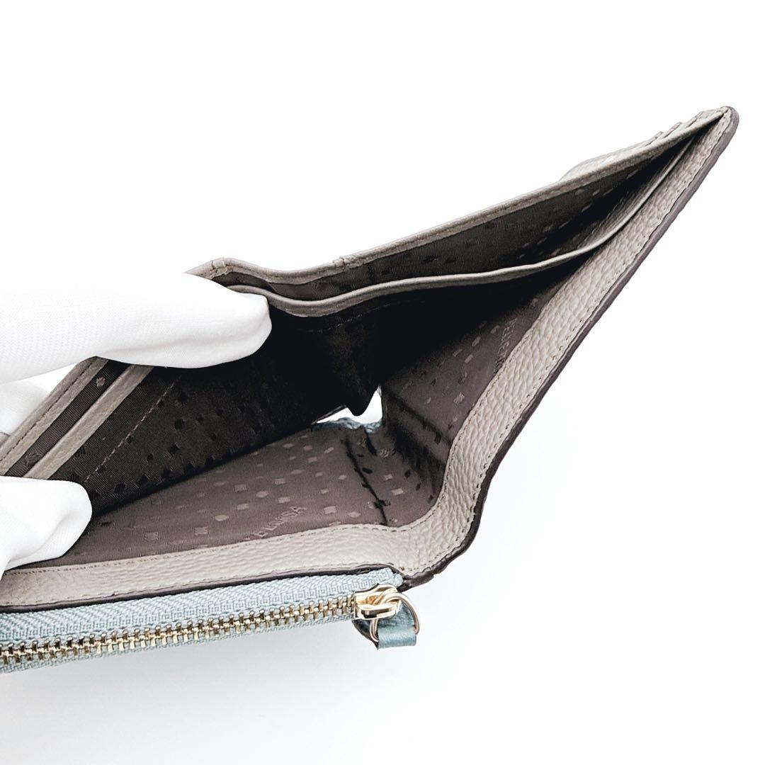 【未使用級】ペレボルサ 二つ折り財布 コンパクト L字ファスナー ブルーグレー