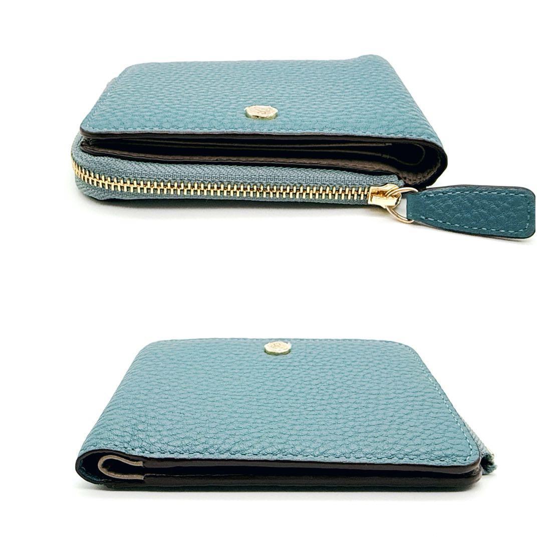 【未使用級】ペレボルサ 二つ折り財布 コンパクト L字ファスナー ブルーグレー