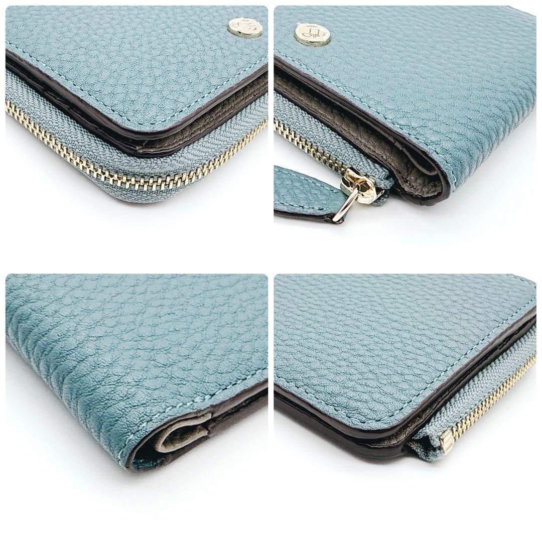 【未使用級】ペレボルサ 二つ折り財布 コンパクト L字ファスナー ブルーグレー