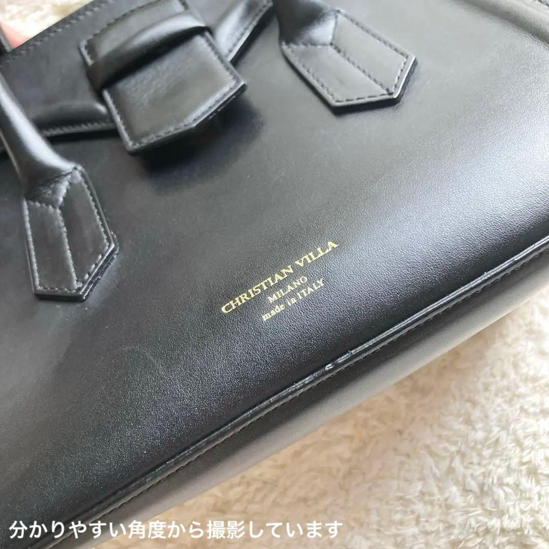 定価42,900円 クリスチャンヴィラ フラップ ハンドバッグ トートバッグ 黒