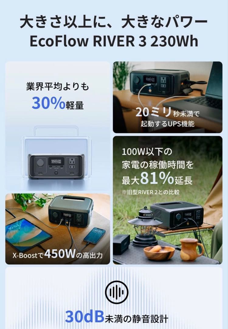 EcoFlow  3 230Wh ポータブル電源 ソーラーパネル付
