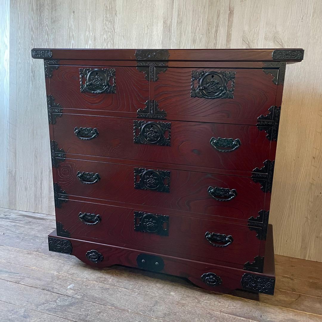 飛鳥工芸家具 車箪笥 民芸箪笥 4段チェスト 欅 和製アンティーク 民芸家具