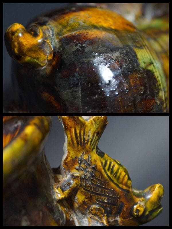 清 古交趾香炉 魚耳双耳 三つ足 箱付 茶事/茶道具★時代物★