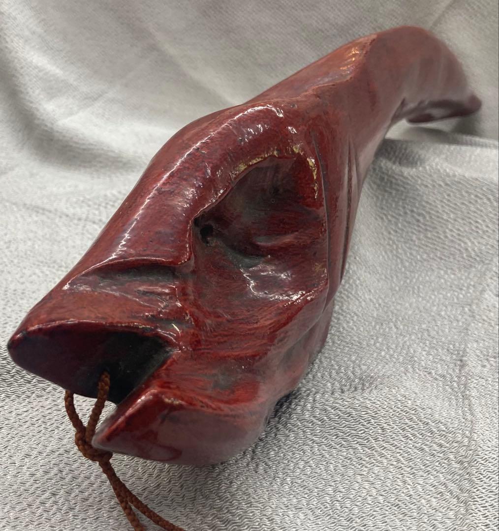 B475b「天然木 魚」後藤太平造　共箱　後藤塗　朱漆　讃岐　六十八歳作