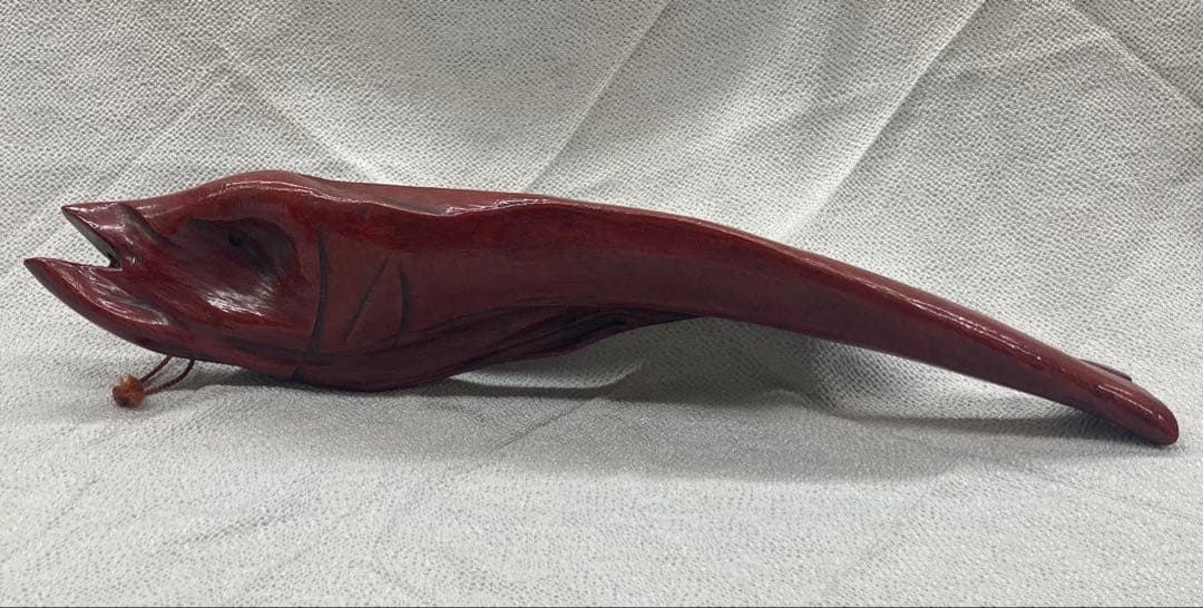 B475b「天然木 魚」後藤太平造　共箱　後藤塗　朱漆　讃岐　六十八歳作