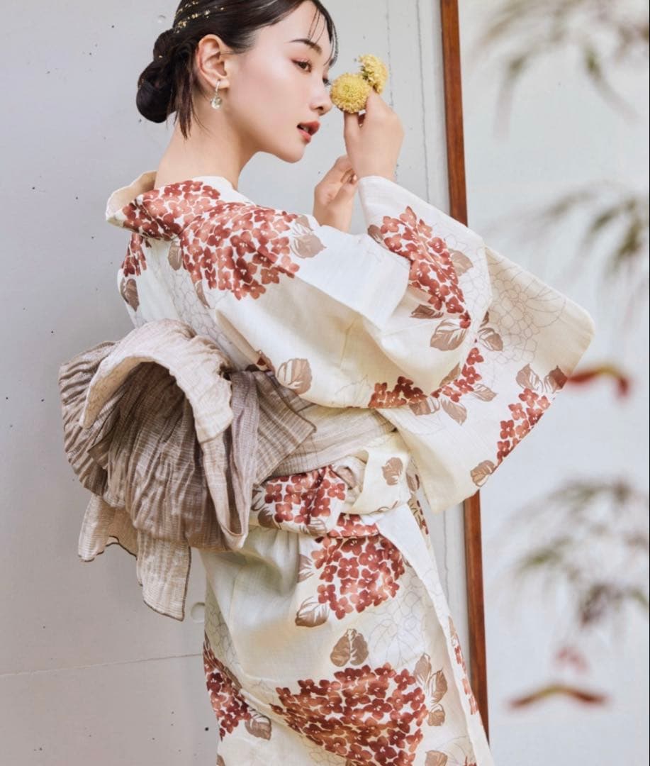 hinari × utatane浴衣セット 紫陽花　テラコッタ　FREE