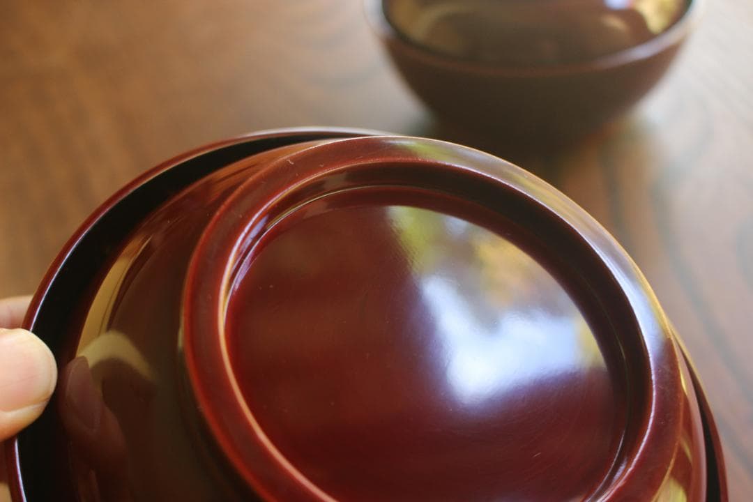 極小傷あり！時代紅溜塗に極上研ぎ出し波濤蒔絵の映えるお椀2点（検加賀蒔絵雑煮椀