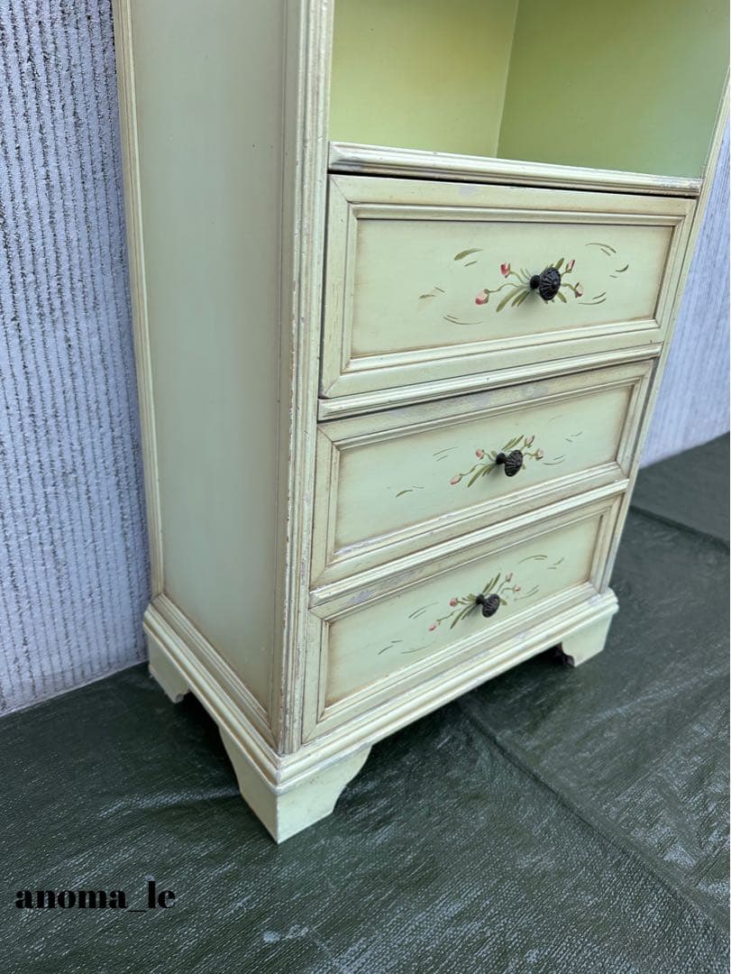 【チェスト】木製　トールペイント　シャビーシック　3段収納　花台　アンティーク◎