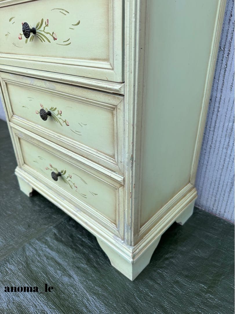 【チェスト】木製　トールペイント　シャビーシック　3段収納　花台　アンティーク◎