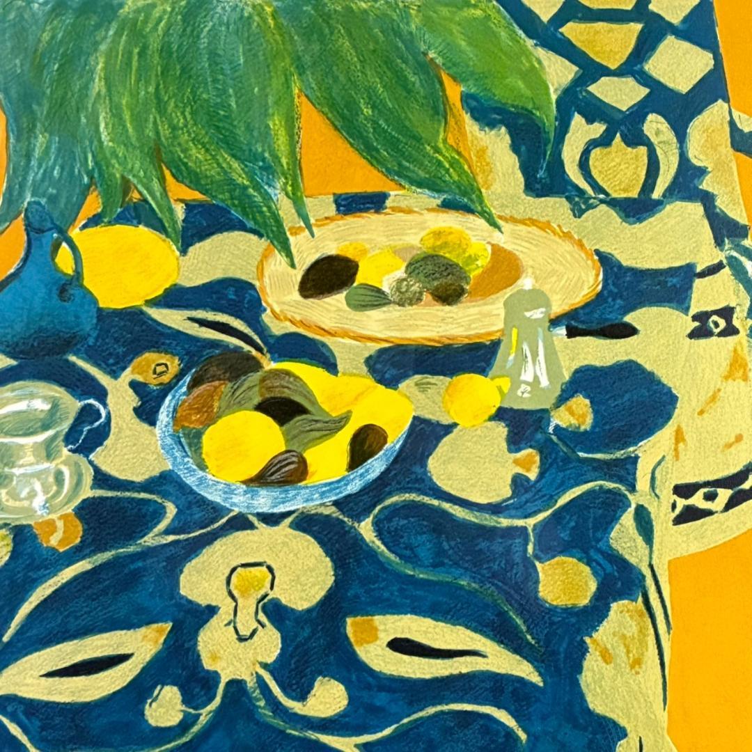 ピエール・ボンコンパン「テーブルクロスの静物」リトグラフ 大作 直筆サイン入り