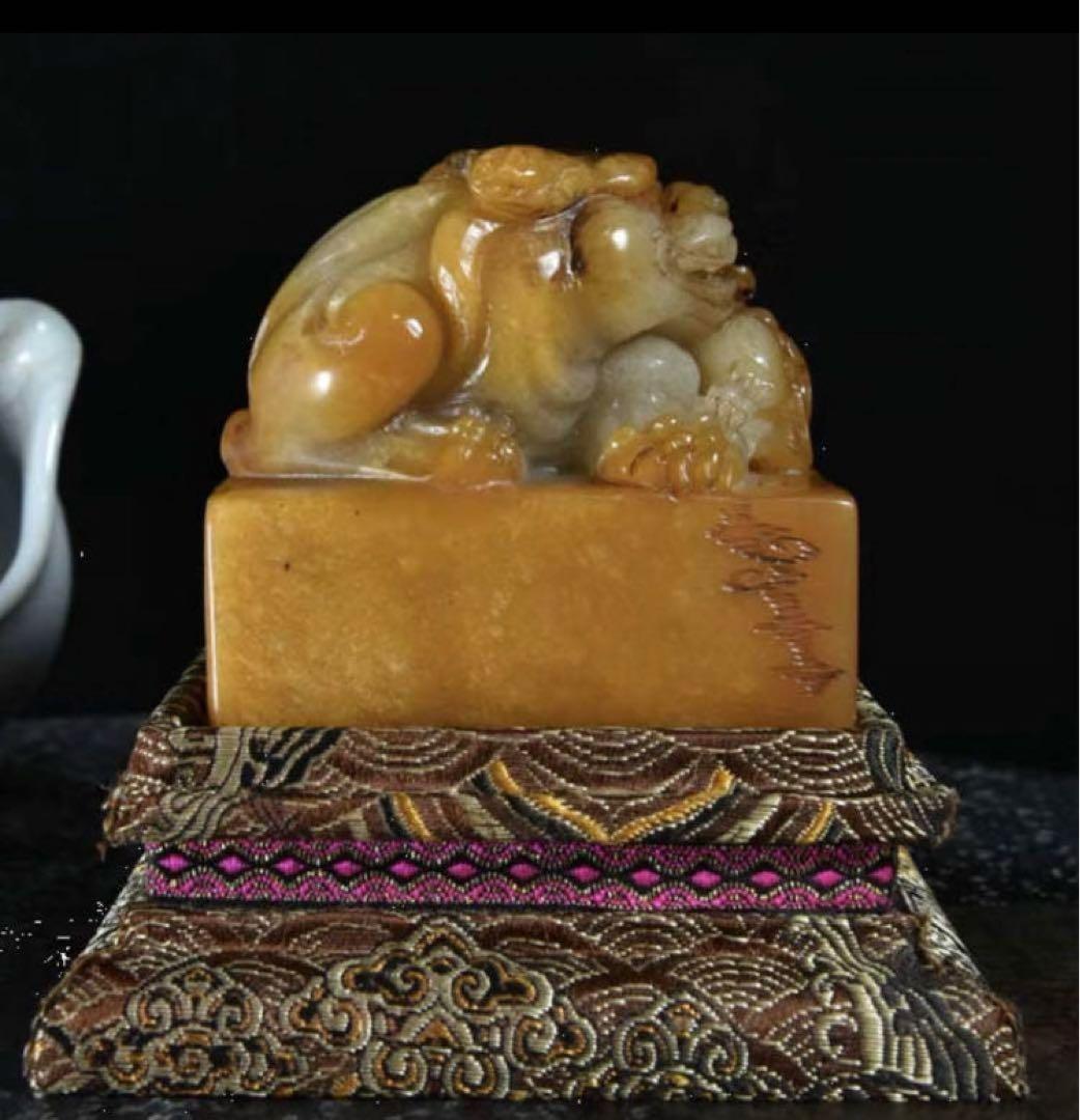 中国古美術・極品寿山石・極細工彫刻古印・瑞獣呈祥・風水開運財運UP・鎮宅・古印鑑