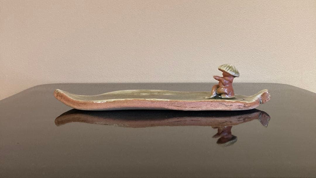 信楽焼 壺中窯 保庭楽入 茶道具 香立 太公望 笹舟香立 共箱・共布・栞付き