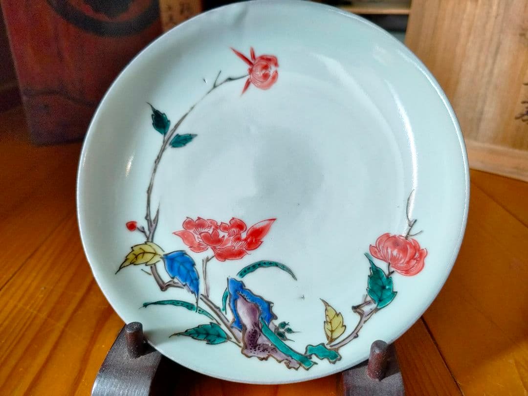 【武】古九谷五彩手　花柄文　五寸皿　本物　５客