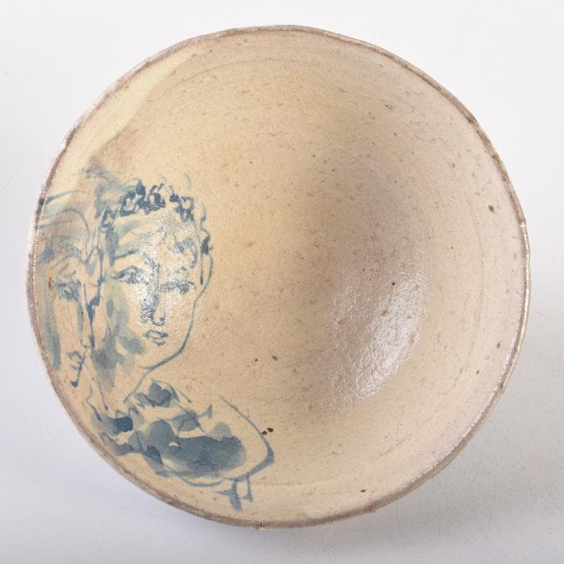 染付　花草山水人物文碗　茶碗　時代箱付　V　7193