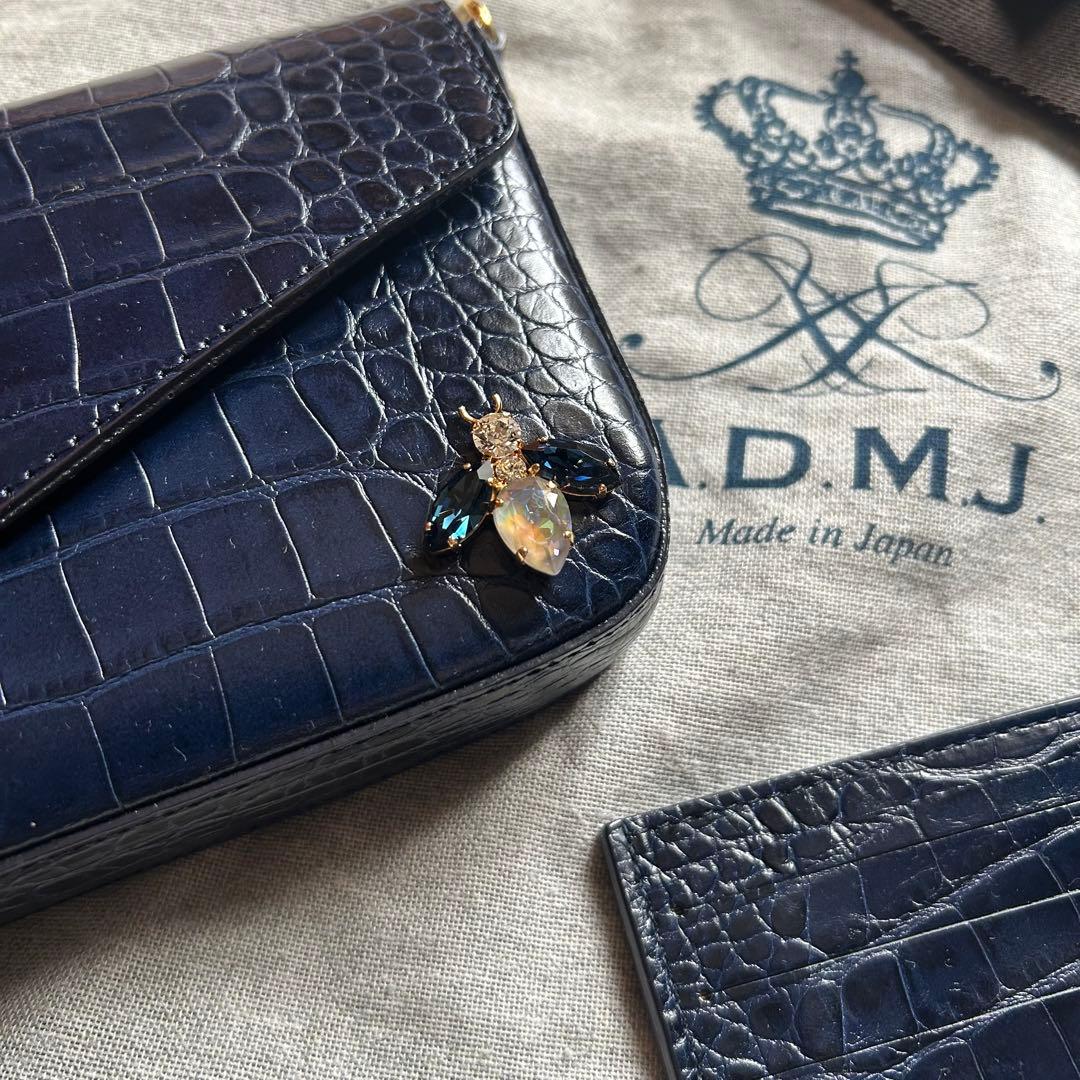 ADMJ 美品 BEE ミツバチ クロコ ショルダーバッグ ネイビー 長財布