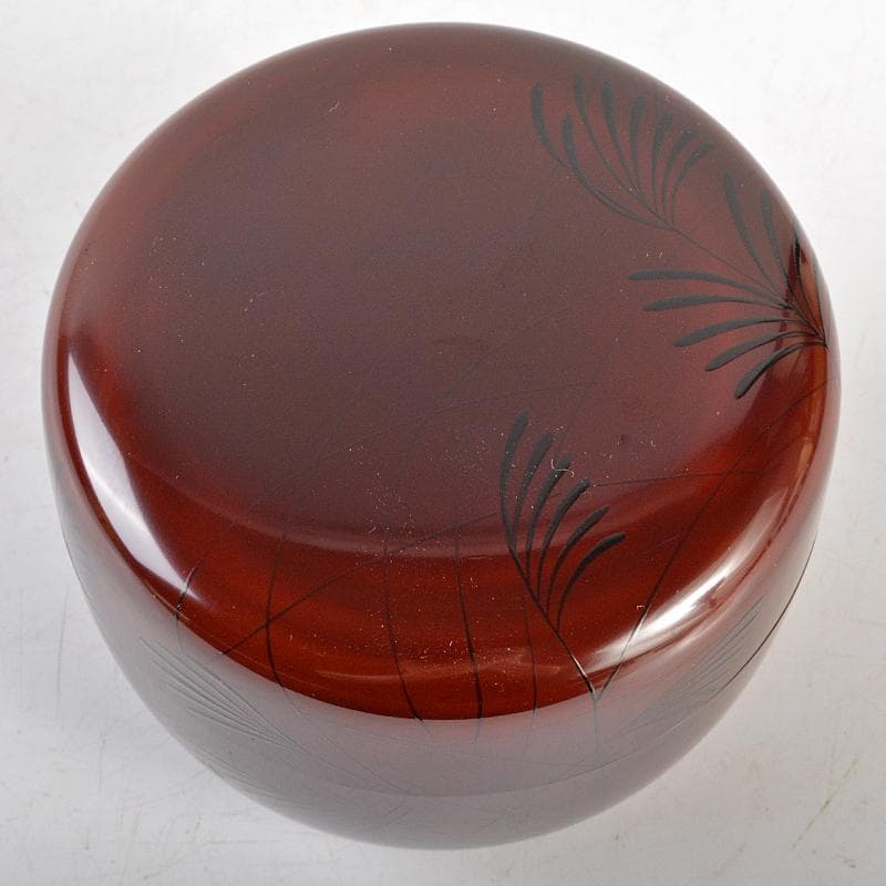 茶道具　山中塗　中村宗悦作　井伊宗観好　尾花に鶉蒔絵　平棗　共箱　V　R6409