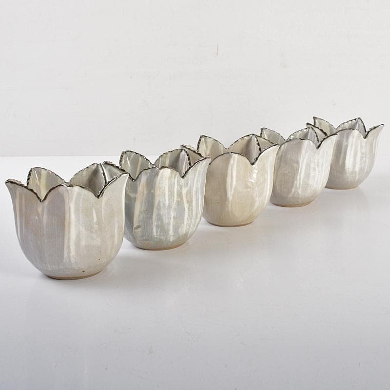 和食器　平安　半月造　桔梗形　小鉢　五客　共箱　D　R6726