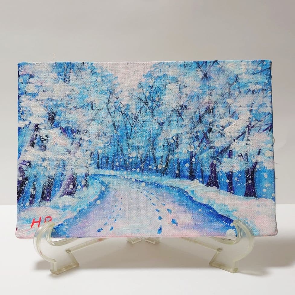 油絵 絵画【雪の道】