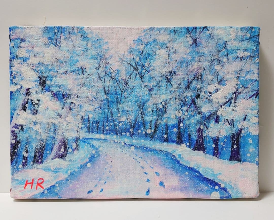 油絵 絵画【雪の道】